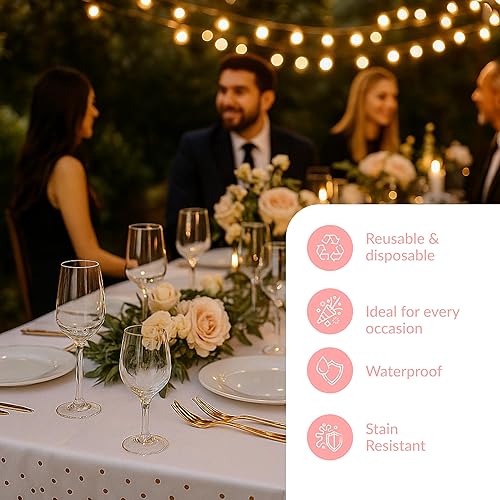 Vista 58 de Prestee Manteles redondos de plástico de 84 pulgadas, paquete de 24 manteles desechables de color blanco para fiestas, manteles redondos