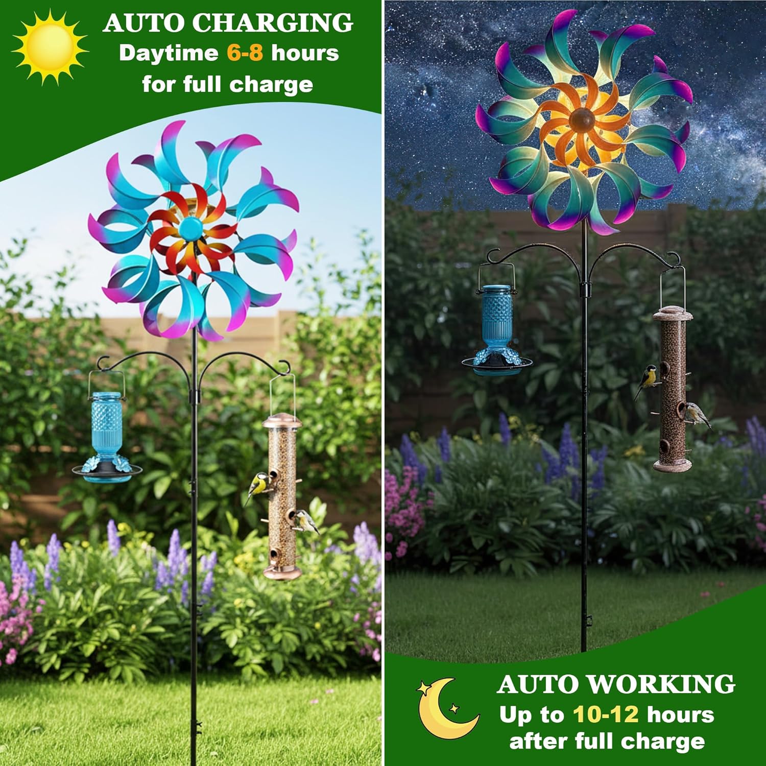 Yard Garden Wind Spinners with Stake - Large Outdoor Metal Wind Spinners, Lawn Yard Art Garden Decor (27" W x 96" H)