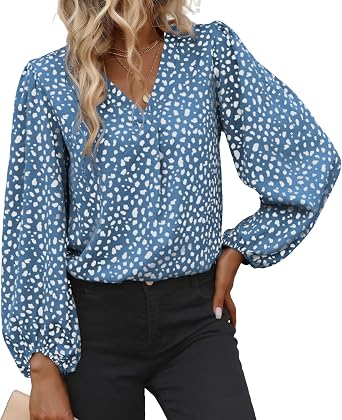 Business Casual Tops for Women Long Sleeve Blouses Leopard Print Work Tunic Office Chiffon V Neck Loose Dressy Shirts