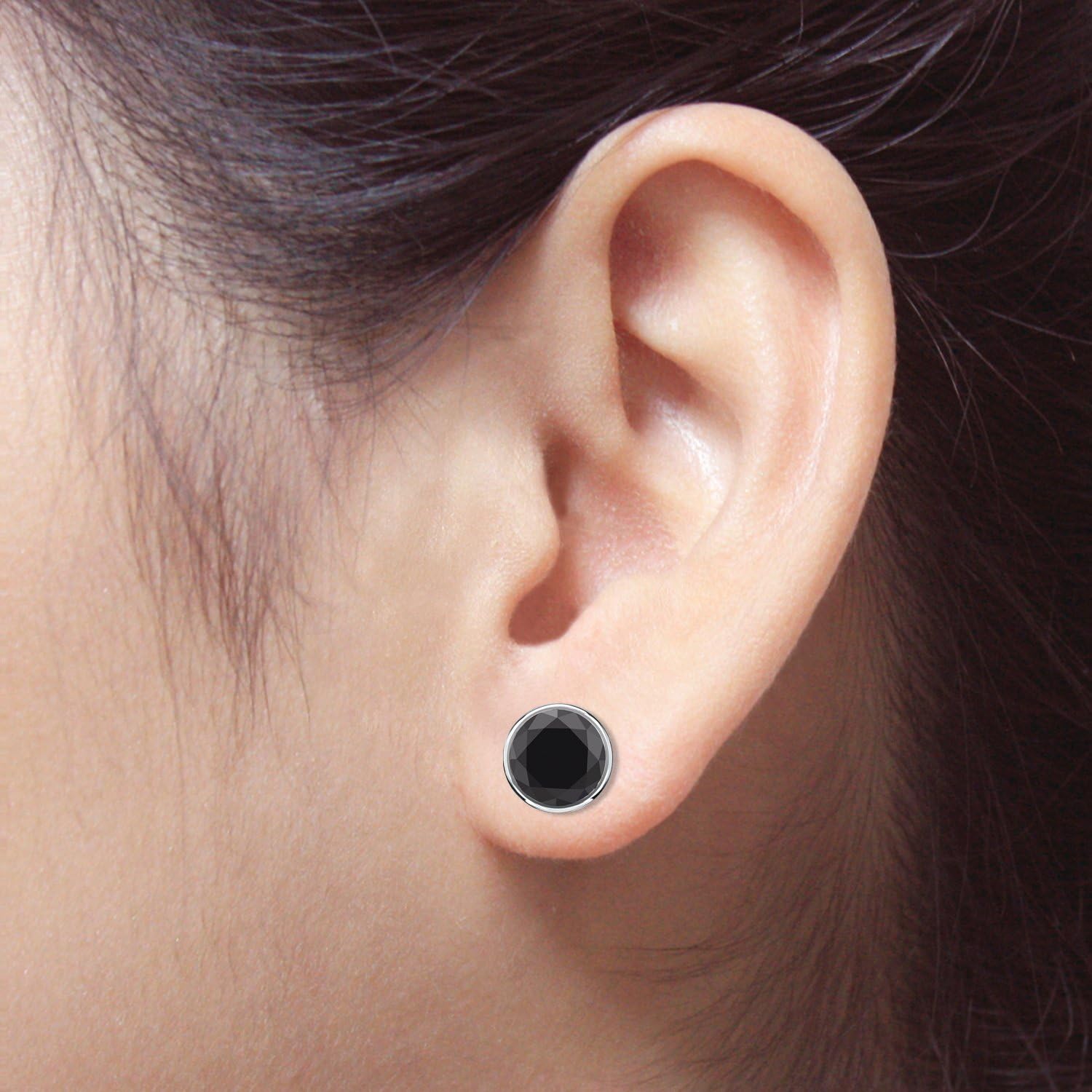 18k White Gold Round Black Diamond Bezel-set Stud Earrings (1/2-4 ct, Black) Screw-Back - Image 4