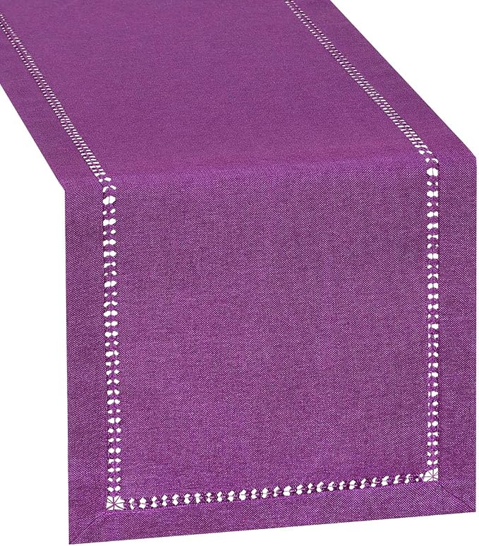 Grelucgo Hemstitch Purple Table Runner Or Dresser Scarf