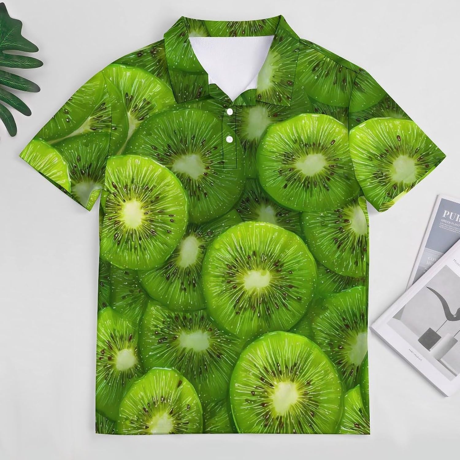 Kiwi Slices Fruit Texture Men's Polo Golf Shirts Collared T-Shirt | short sleeve,three button,quick dry,machine washable,summer tee top