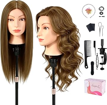 TopDirect Training Hairdressing 100% Real Hair Mannequin Head, Light Brown