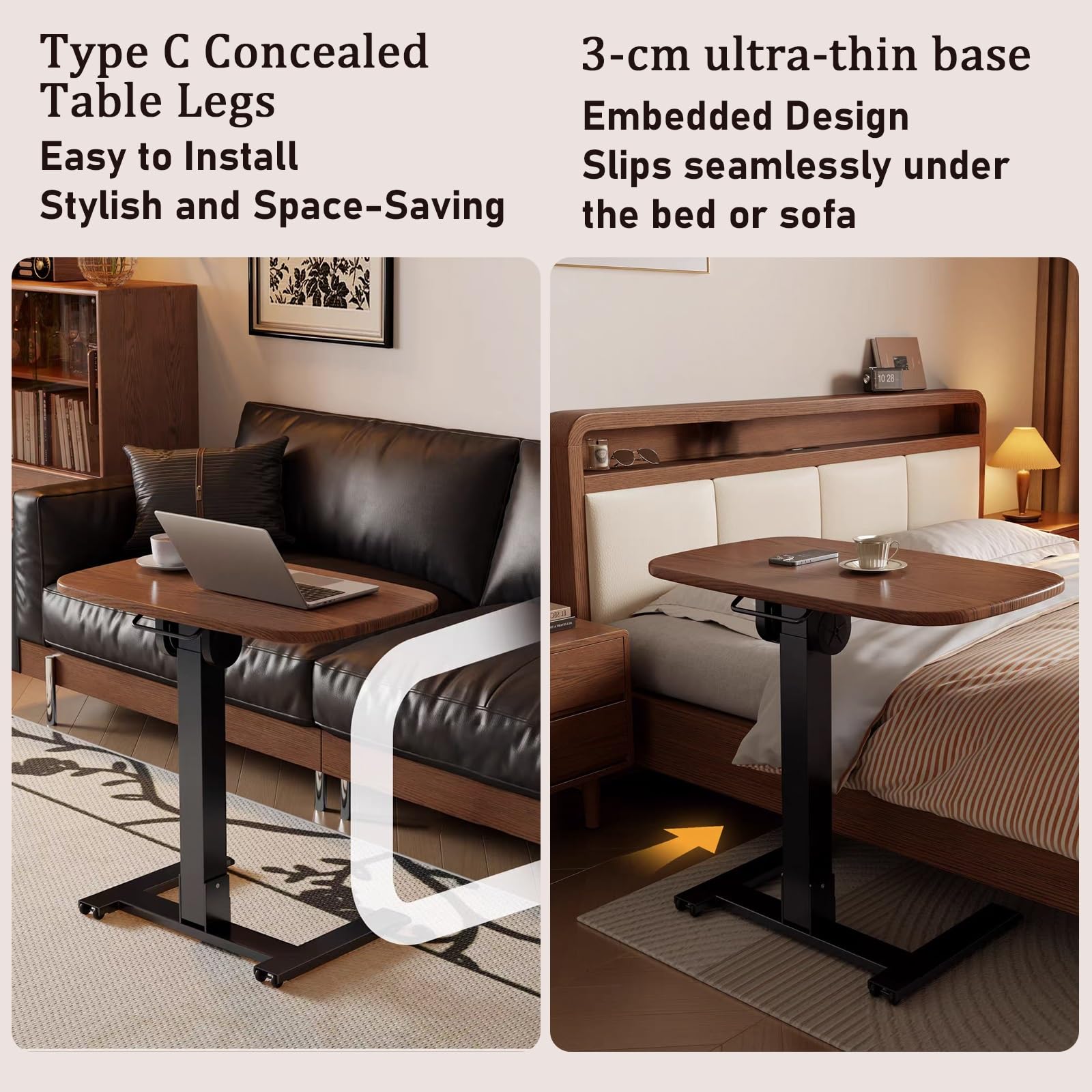 Mesa ajustable para cama con ruedas, carrito de escritorio para laptop