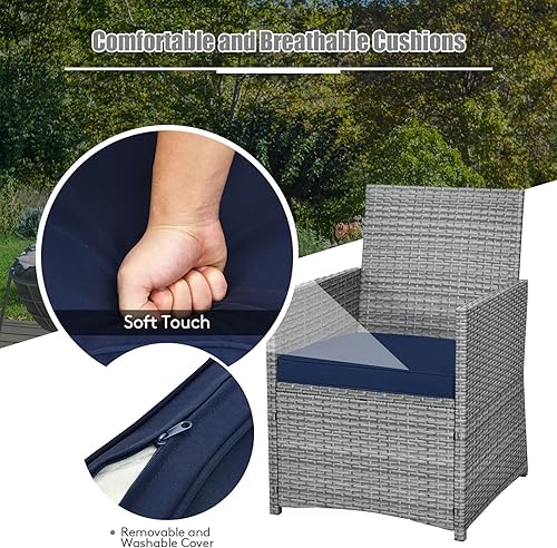 Miniatura 5 de Tangkula Patiojoy - Juego de comedor de 3 piezas de ratán de polietileno que ahorra espacio, con mesa superior de vidrio templado y sillas