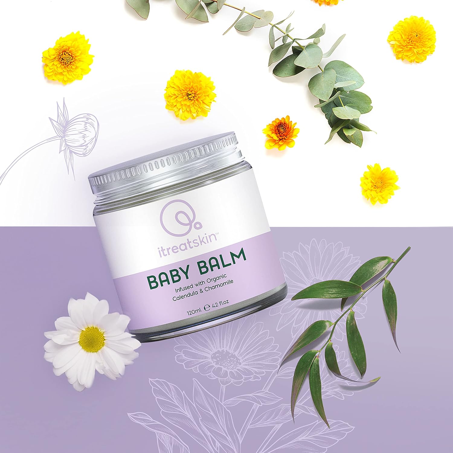 itreatskin Baby Balm - Moisturizer for Babies and Adults, for Cradle Cap and Rash Relief with Coconut Oil, Chamomile and Calendula - 120 mL : Baby