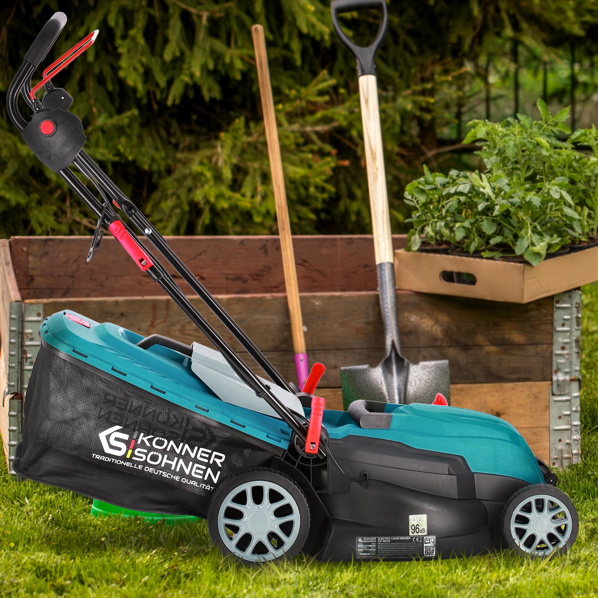 K&S Könner&Söhnen Tosaerba elettrico KS 38LM, potenza 1400 W, velocità a vuoto 3250 giri/min, larghezza di taglio 380 mm, altezza di taglio 25-75 mm, 5 posizioni, scatola raccolta erba 40 l