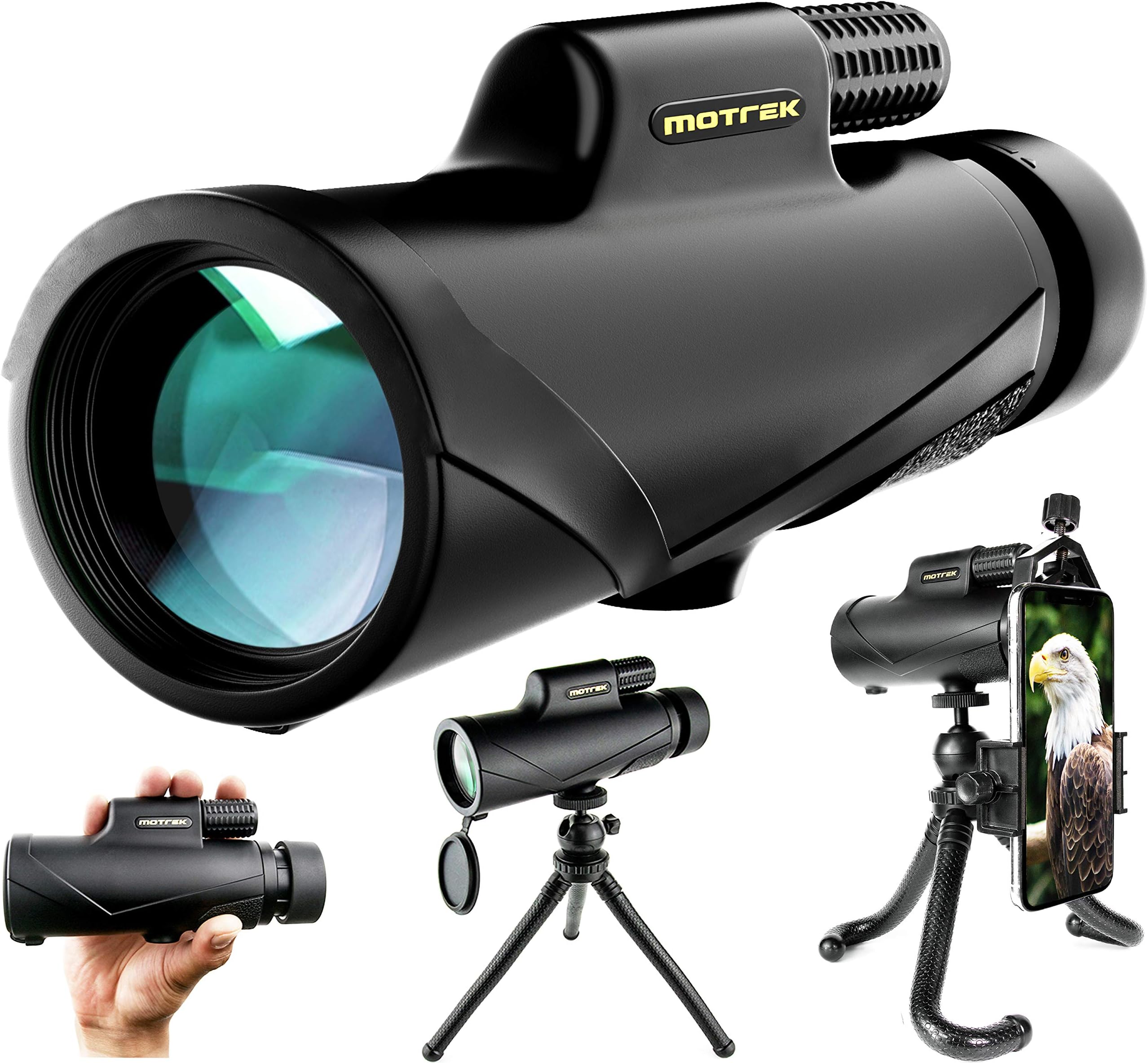 Monocular Telescope- 8x42 High Power HD with Smartphone Holder & Flexible Tripod- Waterproof FMC BAK4 Prism for Bird Watching, Camping, Hiking, Hunting- Adults & Kids- MOTREK