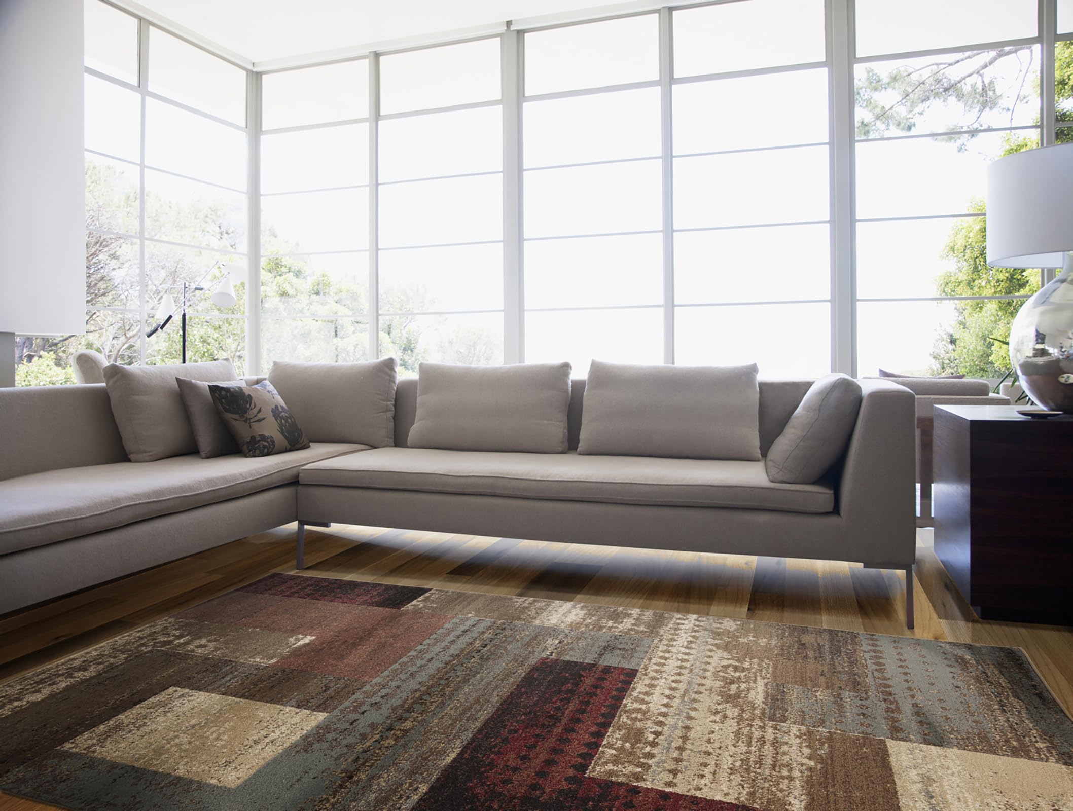 Livabliss Riley-Modern Red Brown Grey Graphic Living Dining Bedroom Rug 160 X 230 Cm Easy CareNon Shedding from B&Q
