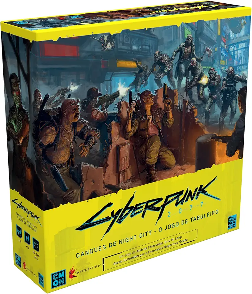 Galápagos, Cyberpunk 2077: Gangues de Night City, Jogos de Tabuleiro para Gamers, 1 a 4 jogadores, 90 a 120 minutos por partida.