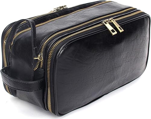 Miniatura 8 de Neceser de cuero personalizado para hombre, kit de afeitado de viaje, bolsa de cosméticos grande, organizador de baño, Marrón (cuero de grano