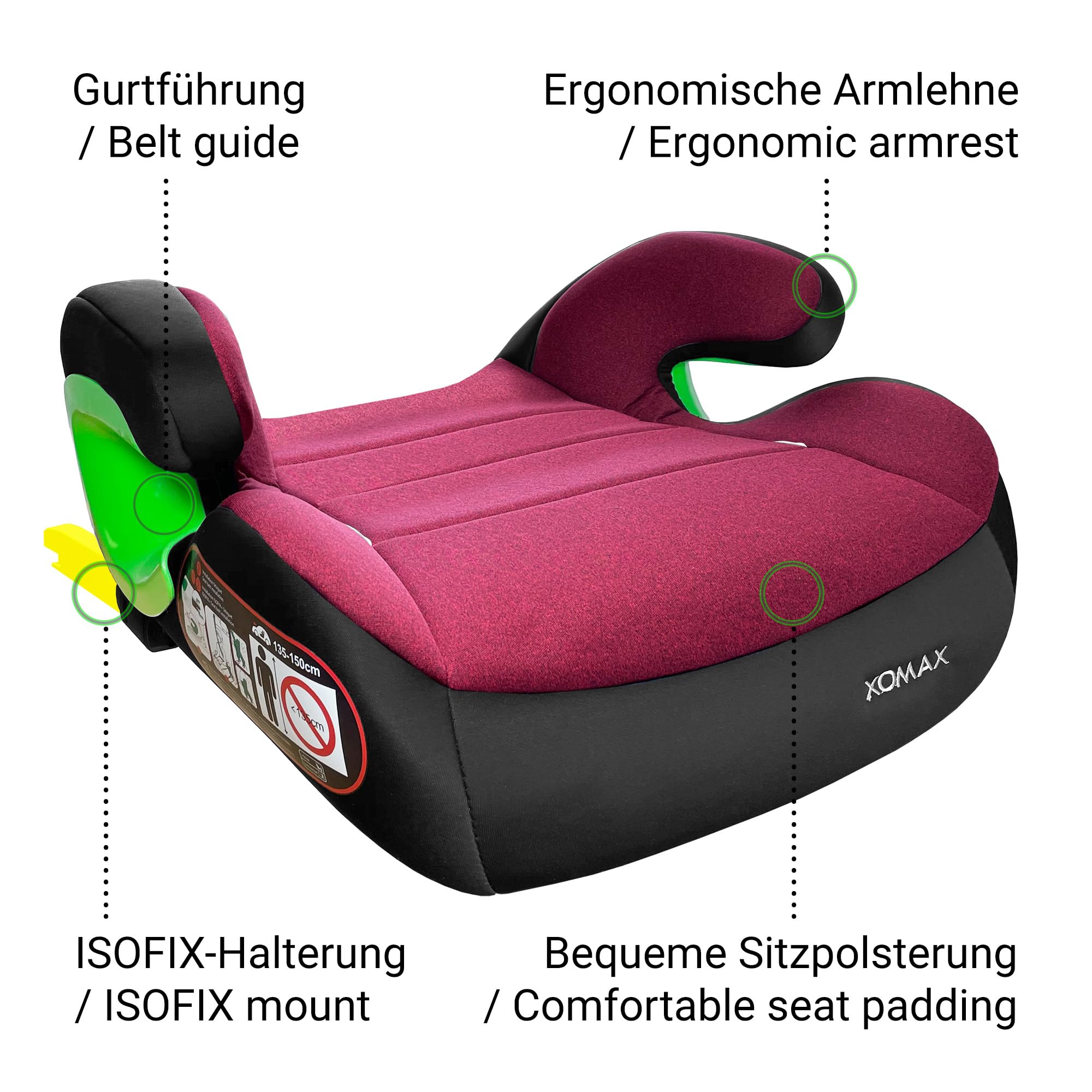 XOMAX KBH310 Rehausseur de siège pour enfant avec ISOFIX I évolutif I 15-36 kg, 3-12 ans, groupe 2/3 I ECE 8