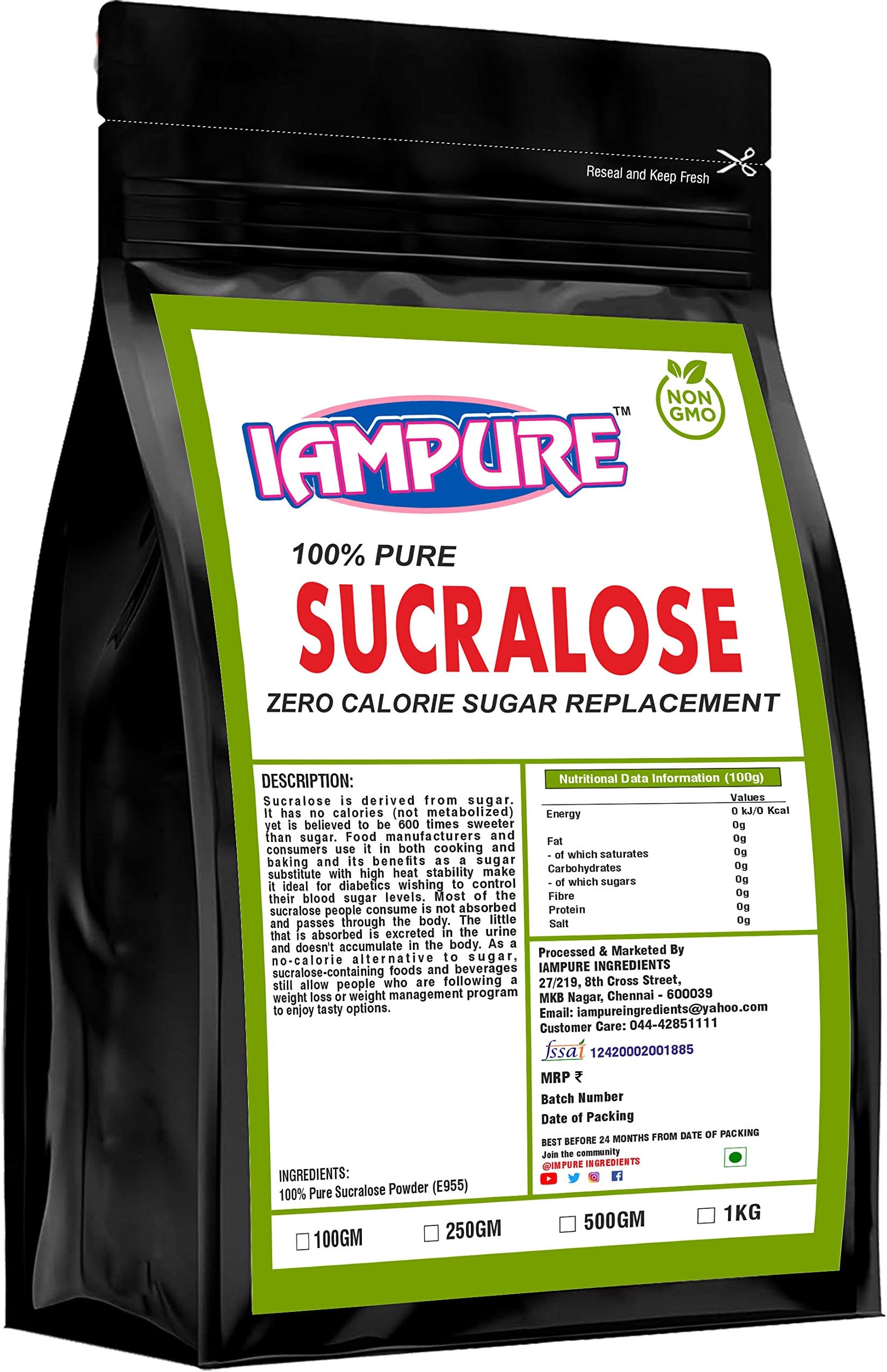 IAMPURE Sucralose (250gm) | Sweet n Healthy Sugar Substitute
