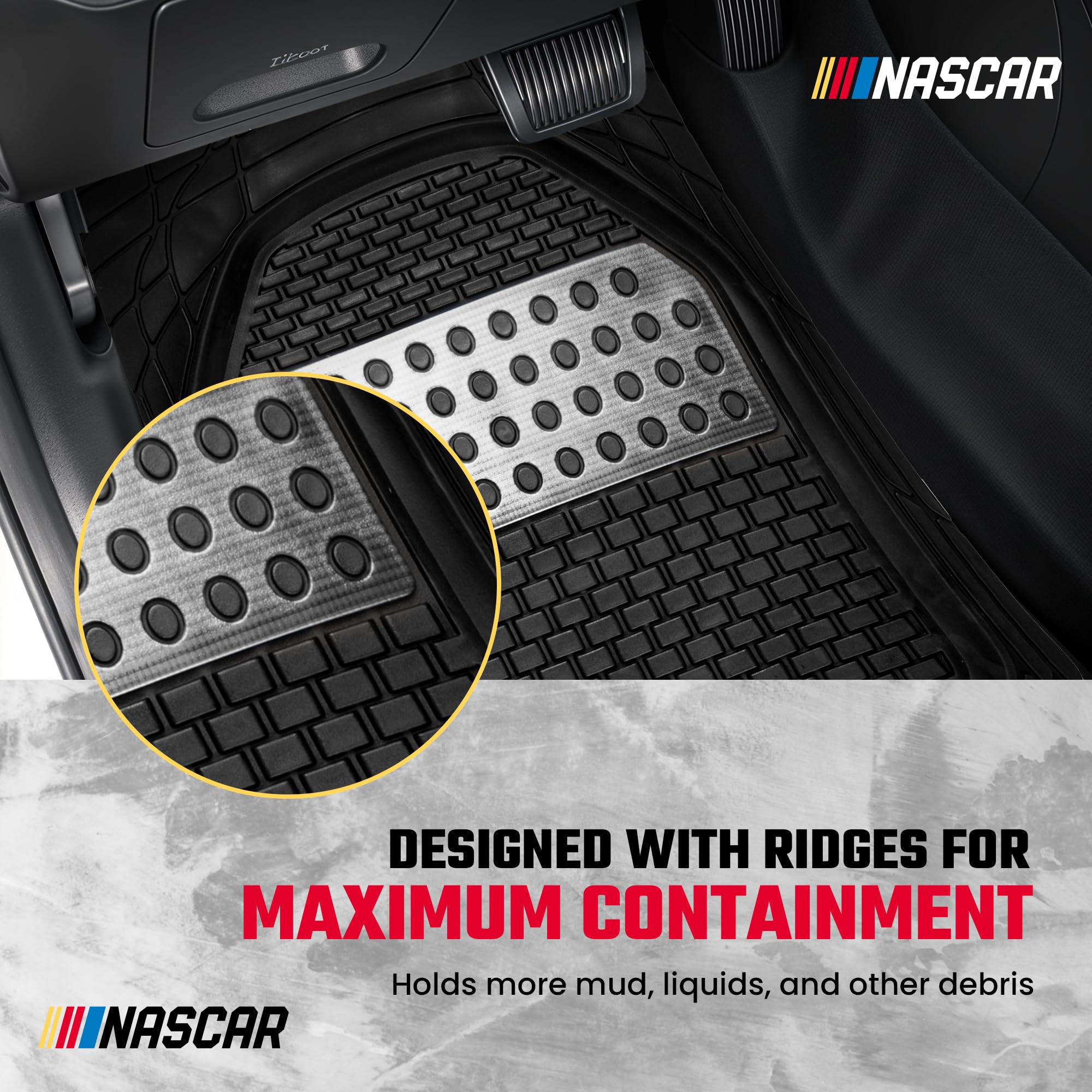 NASCAR Elite Car Floor Mats 4-Piece Set Heavy Duty All-Weather Rubber Universal Trim-to-Fit for Cars Trucks SUVs Traps — view 6