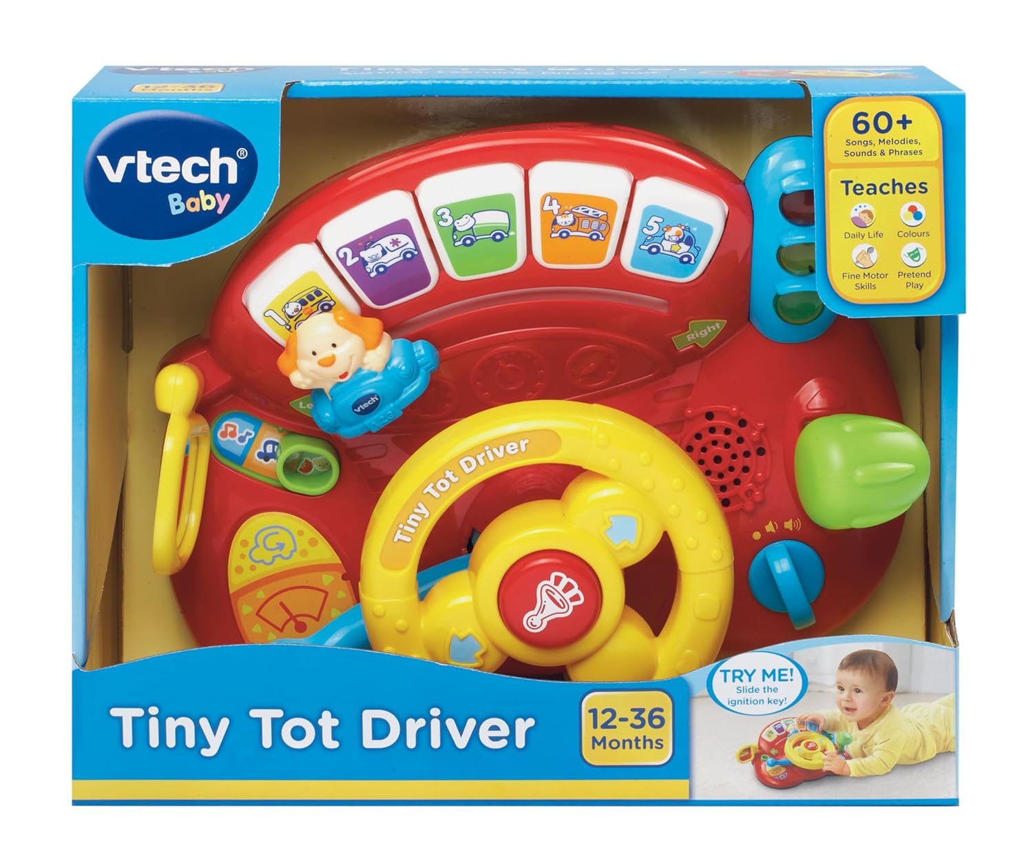 VTech 166603 Baby Tiny Tot Driver Suitable for Children Toddler Interactive Drover Toy Featuring a Steering Wheel with Music and Light, Multi-Colour