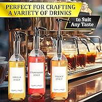 Vista 7 de Juego de 4 dispensadores de jarabe de café, bombas de jarabe para cafetería, botellas de 25.4 fl oz con tubo ajustable de plástico de grado