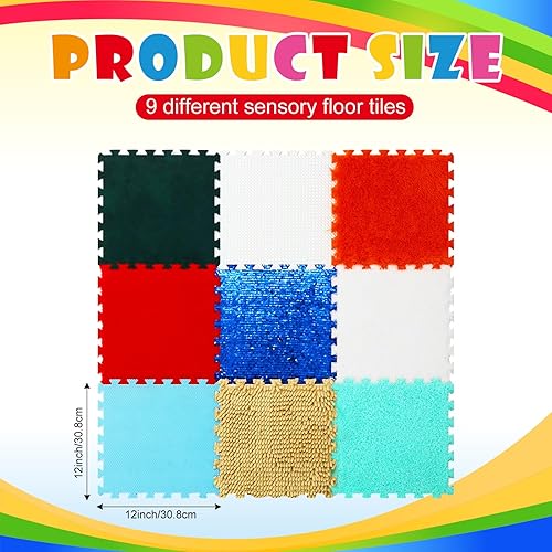 Miniatura 2 de Shappy 9 piezas de azulejos sensoriales para niños, tapetes sensoriales para el suelo, alfombra sensorial de rompecabezas para niños