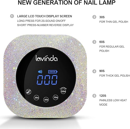 Miniatura 5 de Lavinda Lámpara de uñas LED UV de diamante y máquina de taladro de uñas profesional, 300 piezas de bandas de lijado para manicura y máquina de