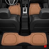 Vista 9 de Motor Trend Original FlexTough Beige Rubber Car Floor Mats for 3 Row Vehicles, Front & Rear 2nd Row Deep Dish All Weather Automotive Heavy Duty Trim