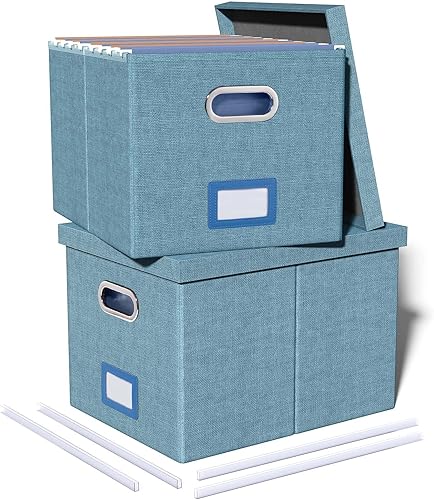 Vista 41 de Organizador de archivos en paquete de 2, caja archivadora portátil con tapa, compatible con carpetas tamaño carta/legal, organizador de documentos