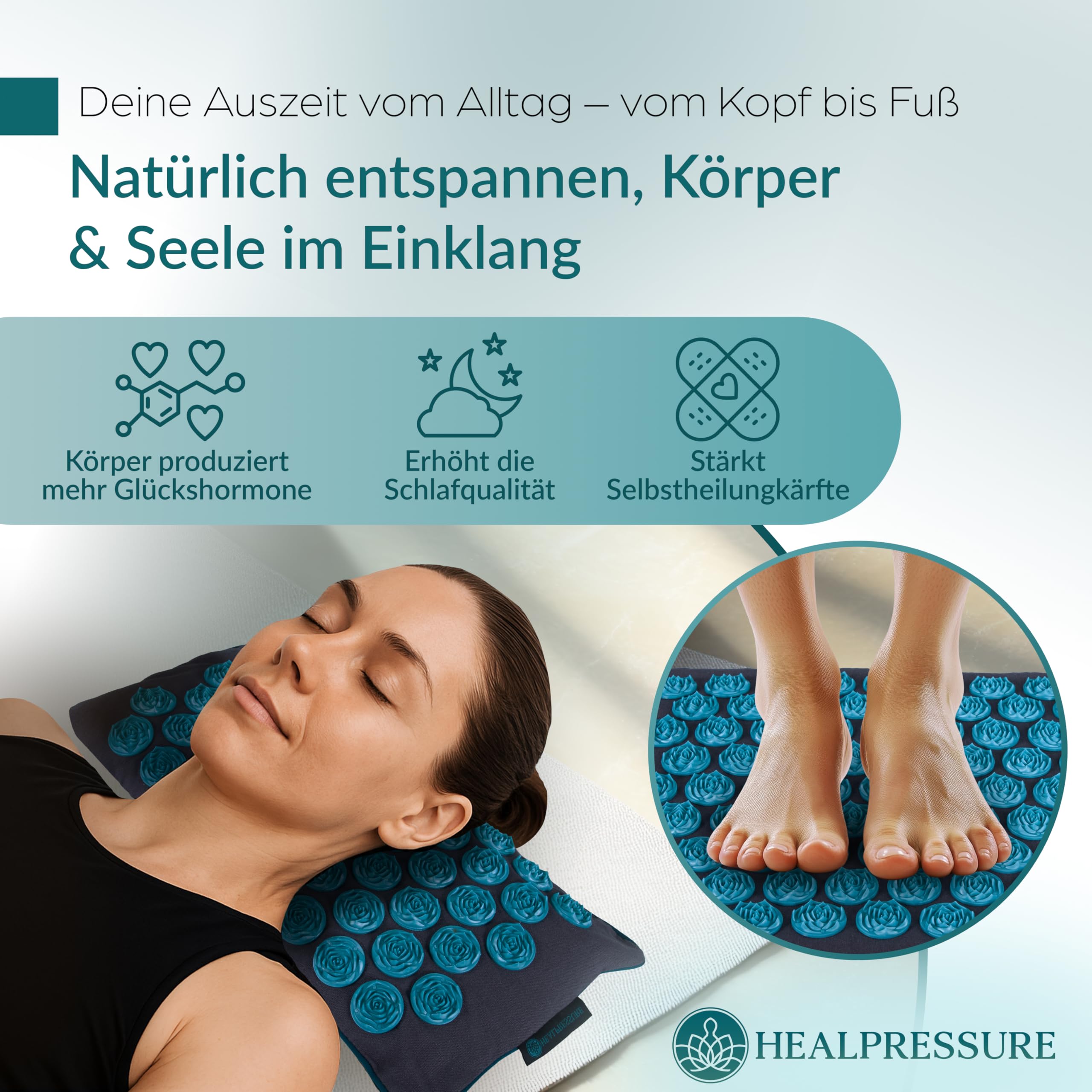 Akupressurmatte Set 5-teiliges Entspannungs-Set aus Naturmaterialien Für Rücken,Nacken,Füße Akupressur-Matte mit 700 Spitzen mit Tragetasche waschbare Bezüge Wellness für Zuhause