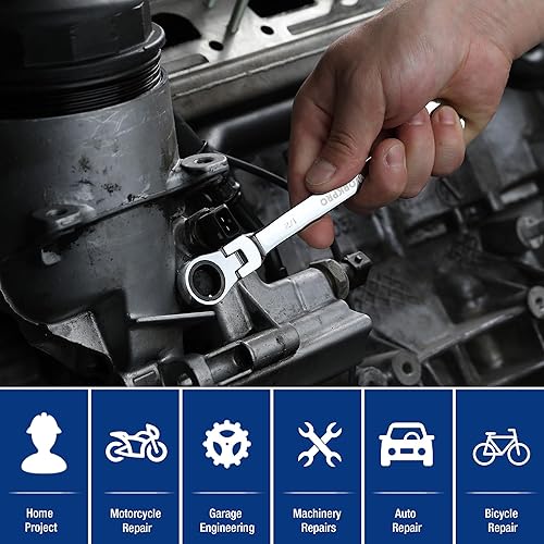 Miniatura 6 de WORKPRO Llave combinada de trinquete de 12 pulgada SAE, CR-V construida con cromado pulido espejo, diseño de 12 puntos, desplazamiento de 15 grados