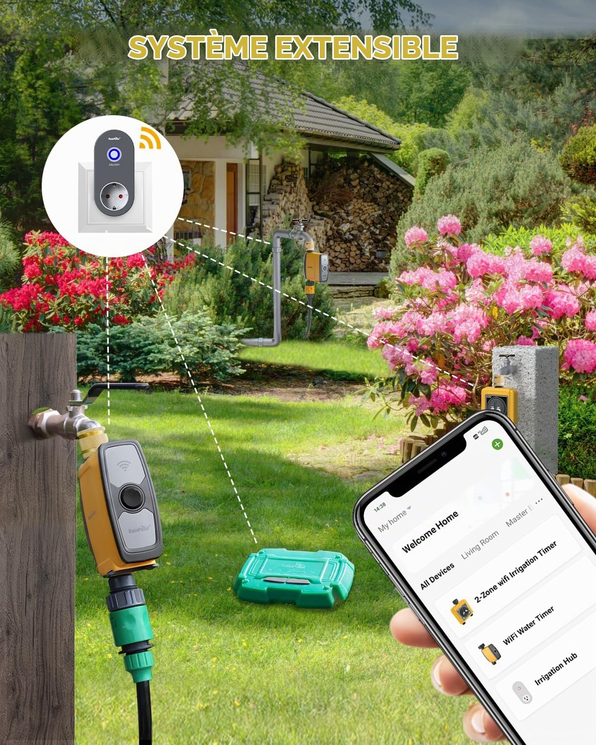 RAINPOINT Programmateur Arrosage WiFi 2,4 GHz, Entrée en Laiton, Minuteur Arrosage Automatique avec App/Commande Vocale, Irrigation Basée sur la Météo/L'humidité du Sol pour Jardin, Pelouse, Serre