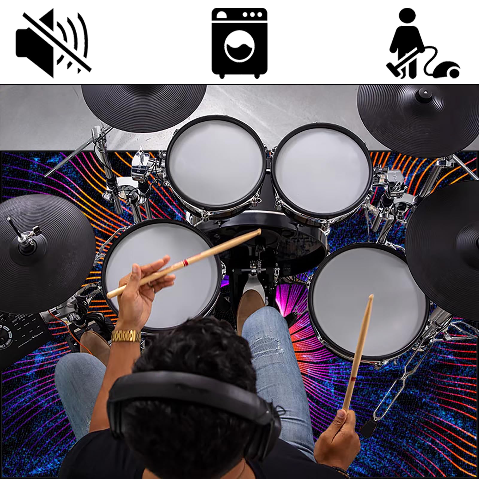 Trommel Teppiche, Drum Teppich, Schallschutz Teppich Matte, Drum Rug rutschfeste Drum Matte für Akustik Schlagzeug Drum Kits Bass Drum Elektronisch Snare Klavier Musikinstrumente 160 x 100 cm