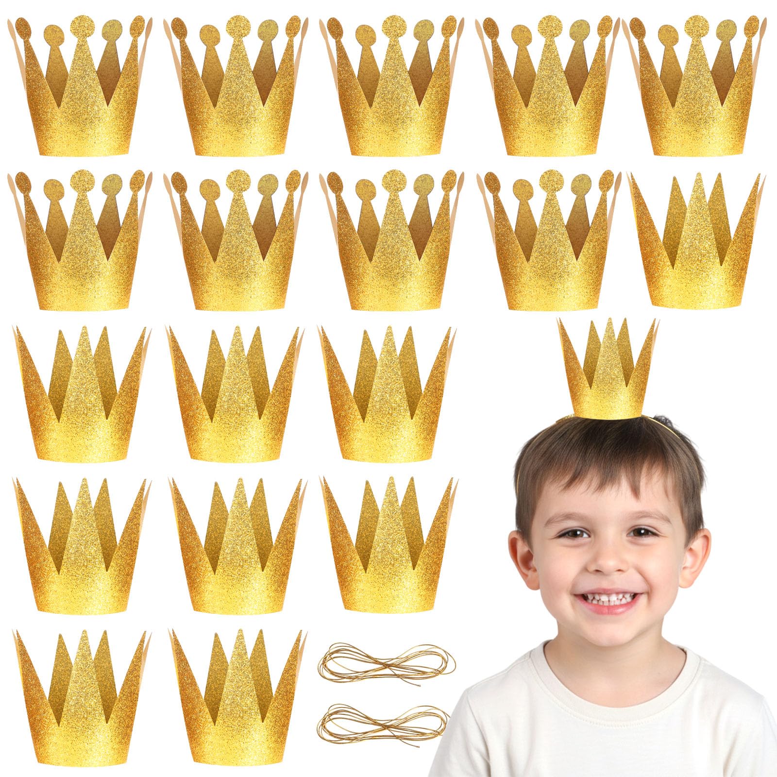 3 otters Mini Gold Paper Crowns for Kids, Bulk Royal Tiara Party Hats, Prince and Princess Birthday Costume Headband for Themed Party Favor Classroom Celebrations DIY Craft Accessories