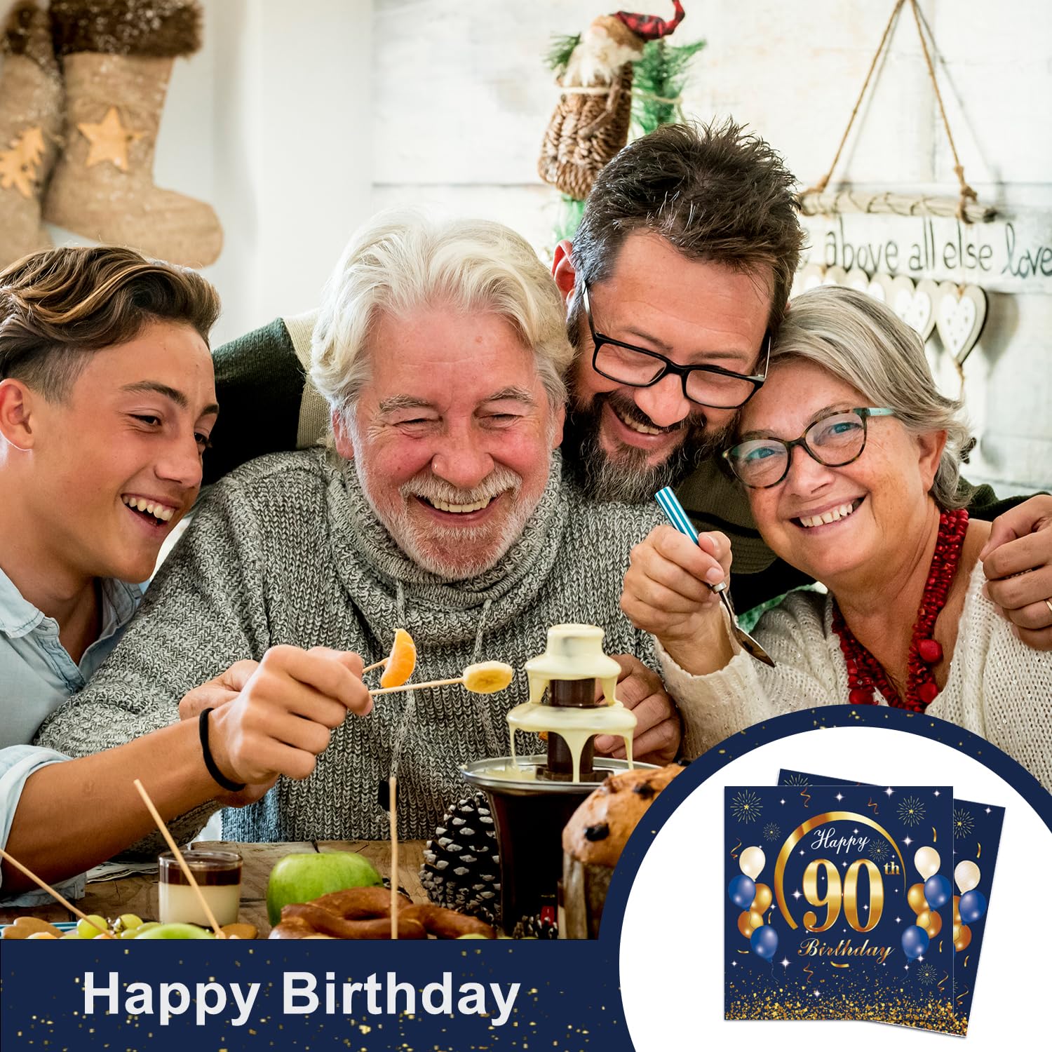 Papierservietten 90. Geburtstag – 100 Stück, 16,5 X 16,5 Cm, Schwarz-goldenes Design