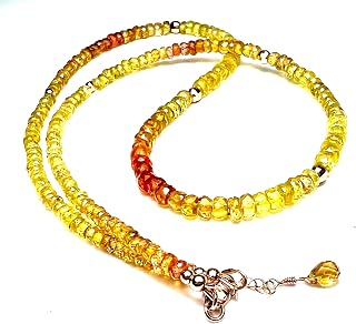 Natural Orange Yellow Sapphire Bracelet Solid 14K Rose Gold, 19 1/2" to 20.2", September Birthstone, 45th Anniversary