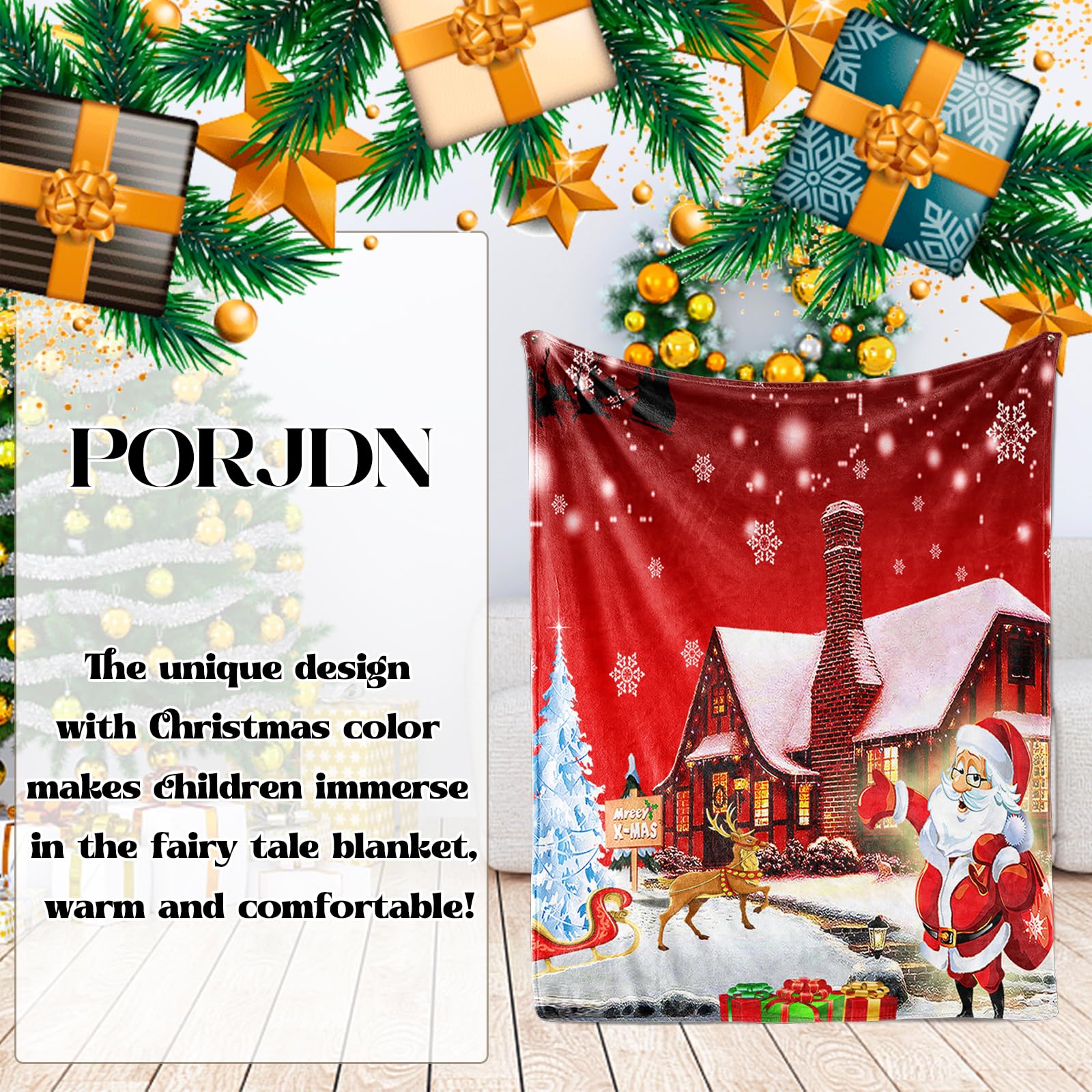 PORJDN Coperta di Natale per Divano, Coperta Morbida in Flanella, Coperta Natalizia con Motivo 3D Stampato, Morbida e Leggera per Divano, Letto, Ufficio e Viaggi all'aperto. (Stile B, 150x200cm)