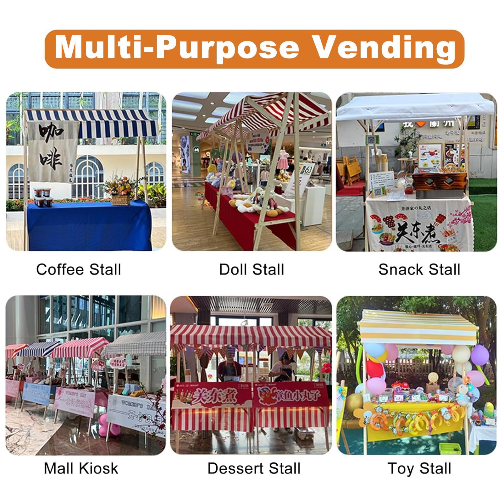 Mobiler Marktstand Verkaufsstand mit Vordach, Faltbarer Holzwagen für Wochenmärkte, Dessertstände, Partys & Outdoor-Events(Light green,150cm(59in))