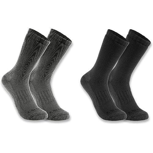 Carhartt Men's Midweight Synthetic-Wool Blend Woodgrain Crew Sock 2 Pack