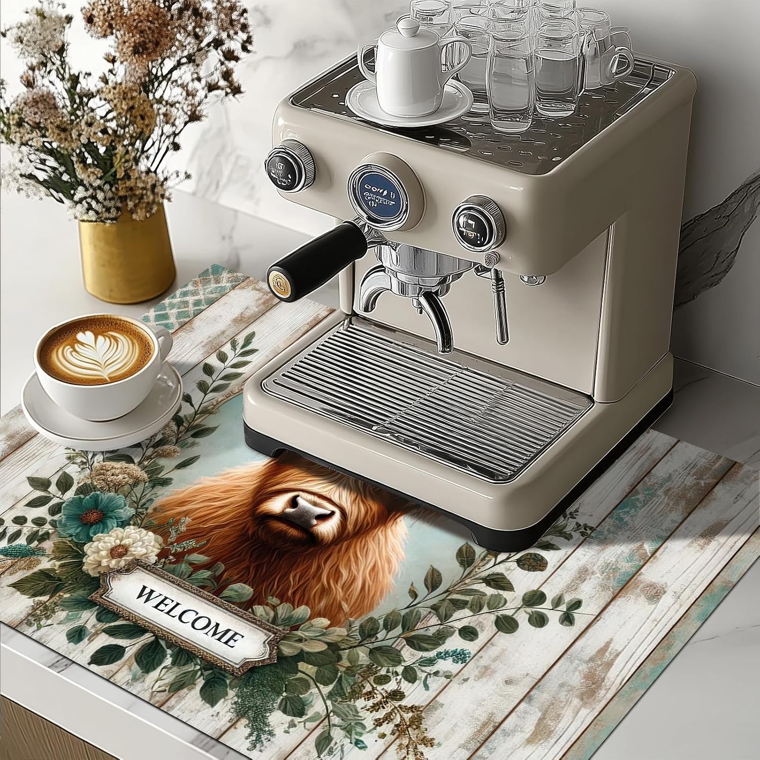 HOMETITUTE Stove Top Cover for Electric Diatomite Welcome Mat 28x20 Inch Highland Cow Kitchen Decor Farmhouse Countertop Protector Coffee Mat Heat Resistant Electric Stovetop Cover Pad