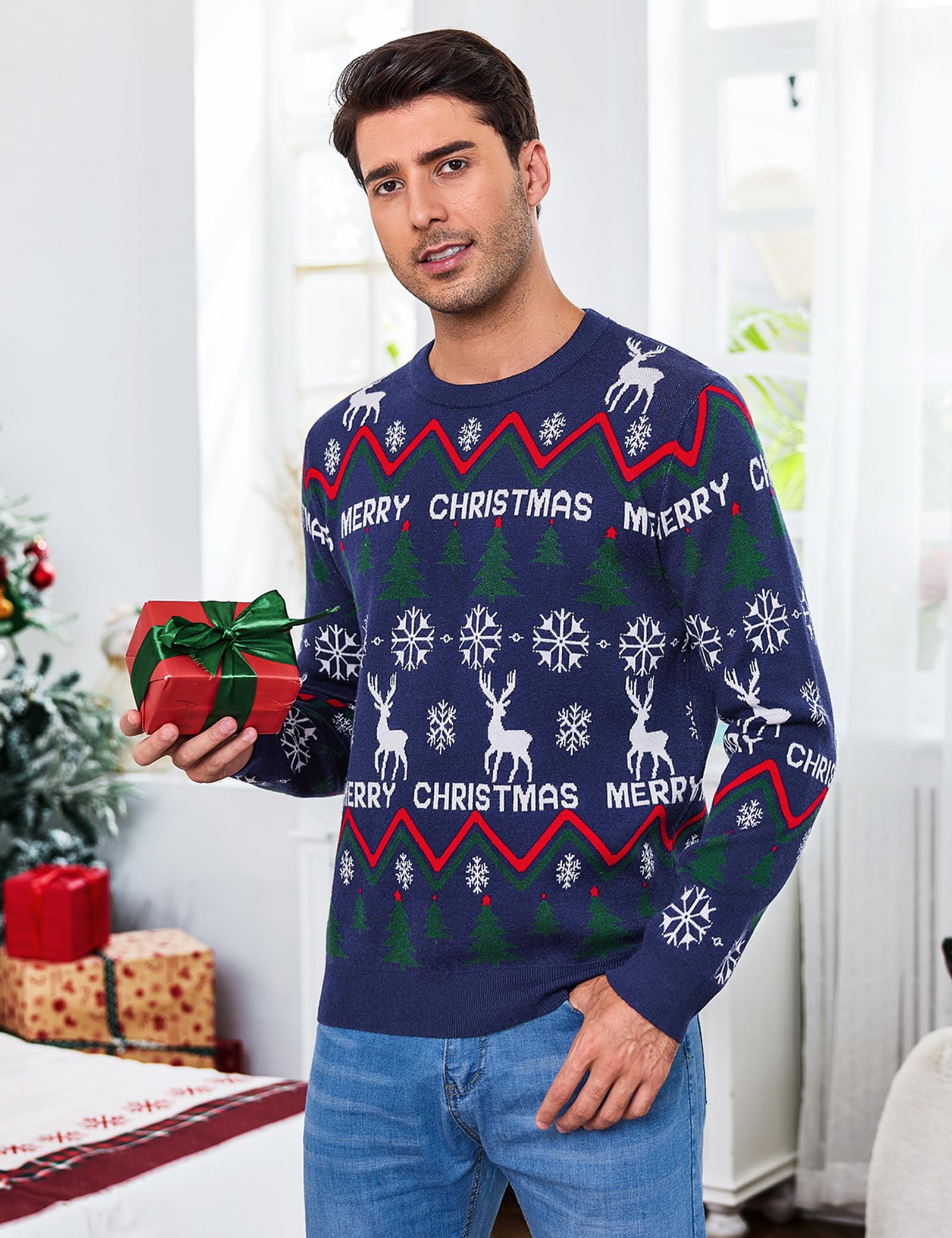 Gyabnw Maglione Natalizio Uomo Girocollo Maniche Lunghe | Pullover caldo in maglia, design natalizio, per inverno, feste, famiglia e tempo libero