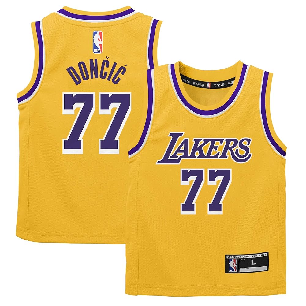 モ*グ様 刺繍 NBAユニフォーム LA Lakers Luka Doncic Luka Doncic #77 Men's Los Angeles Lakers Gold Jersey Size
