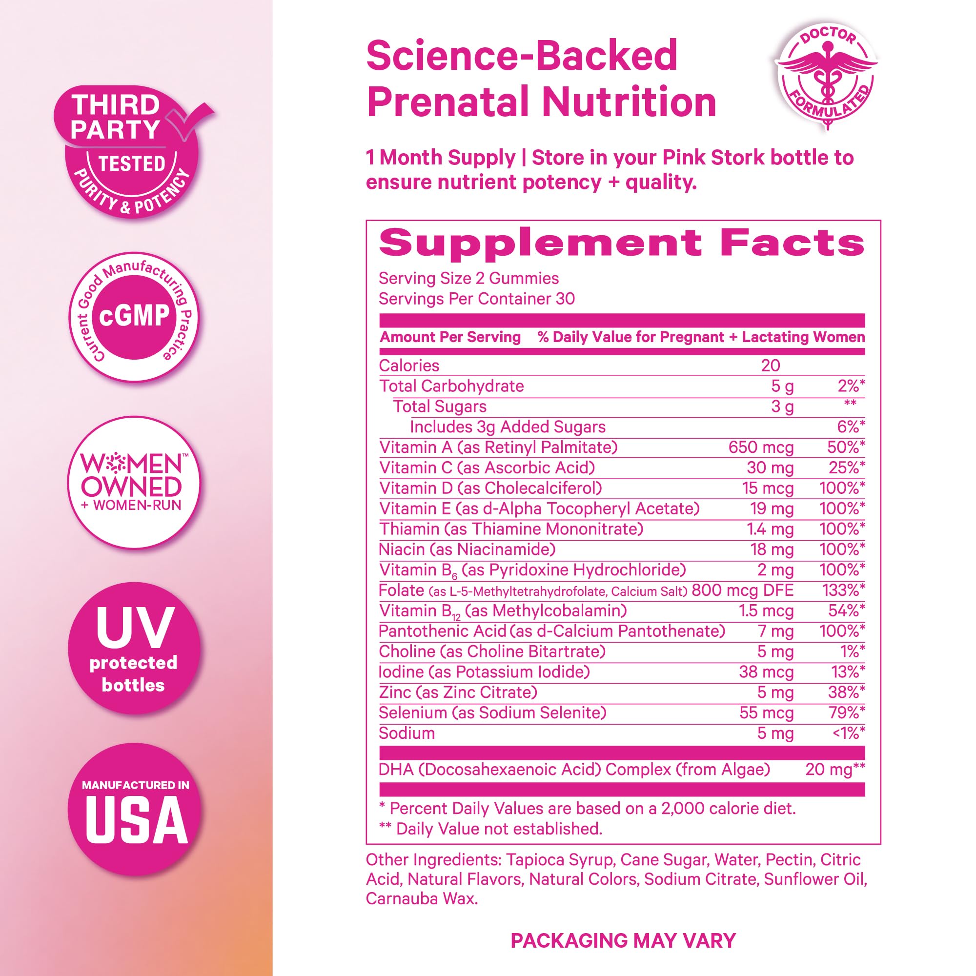 Pink Stork Prenatal Vitamin Gummies for Women | Folate, DHA, B6 | 60 ct — Amazon image 6