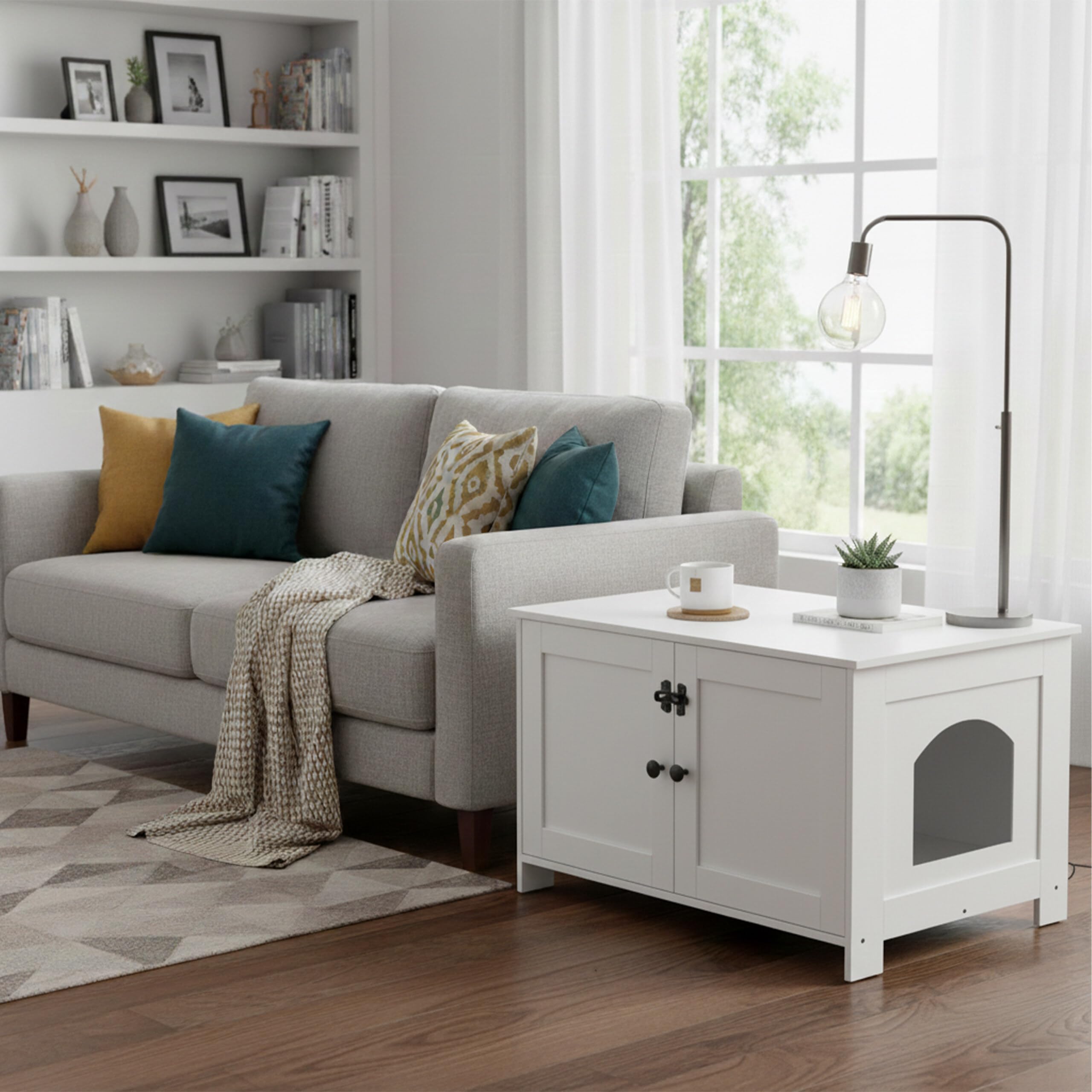 Relaxdays Armario para Gatos con Cerradura, Divisor y Entrada Lateral, HBT 46x78.5x44.5 cm, Blanco