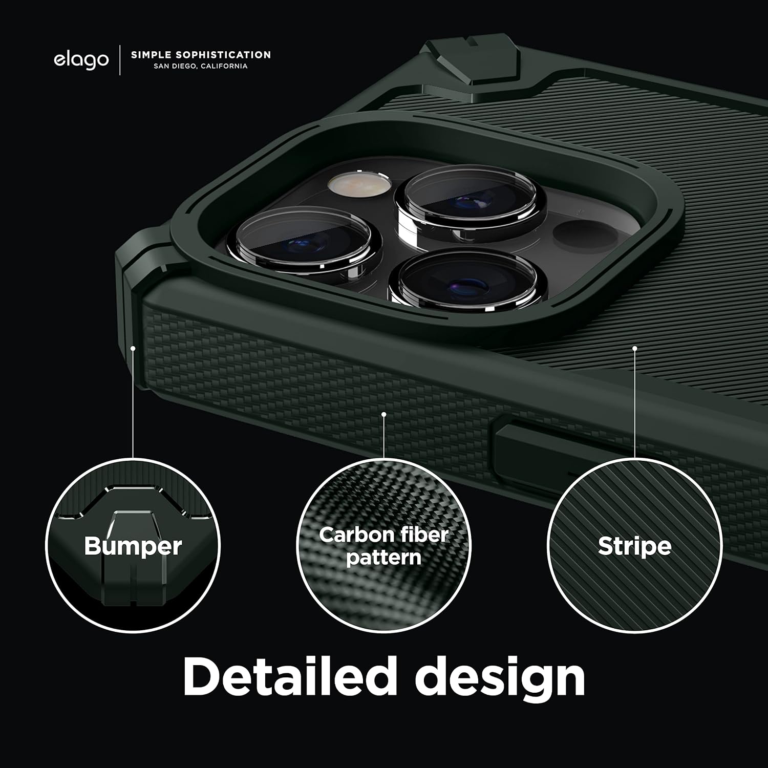 elago Armor Compatible with iPhone 14 Pro Max Case 6.7 Inch-US Military Grade Drop Protection, Heavy-Duty Protective Case, Carbon Fiber Texture, Tough Rugged Design, Shockproof Bumper Cover(DarkGreen)