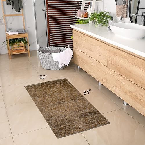 Vista 57 de Alfombra lavable a máquina para cocina y baño, diseño de voluta, color gris, respaldo antideslizante de gran