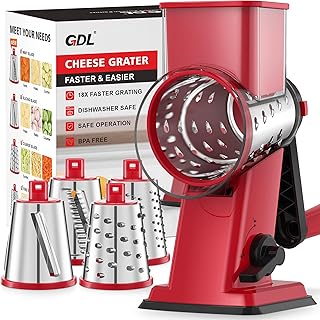 GDL Rotary Cheese Grater Hand Crank - Upgraded Cheese Shredder with 4 In...