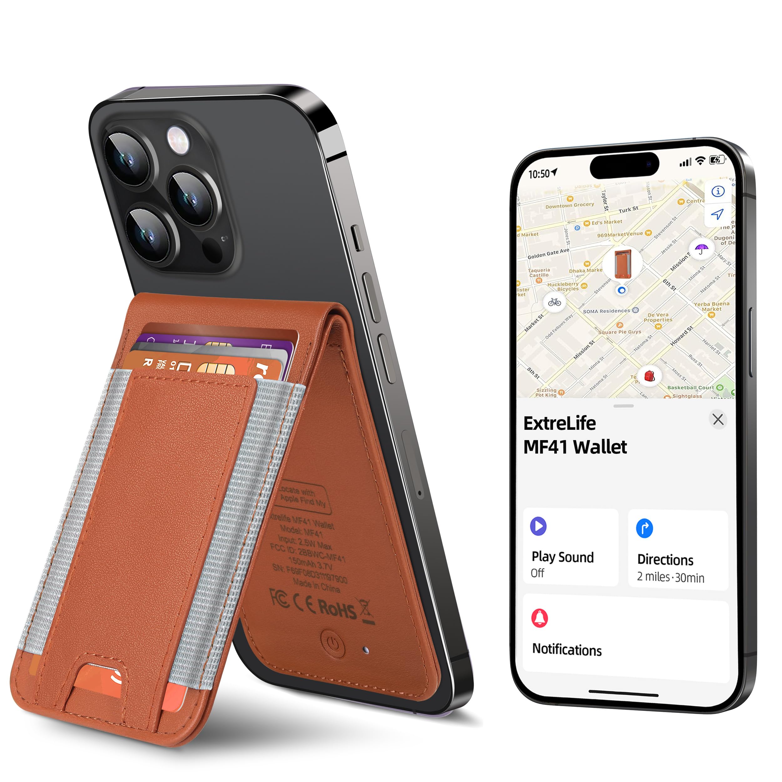 for Magsafe Wallet Works with Apple Find My, Leather Magnetic Phone Wallet