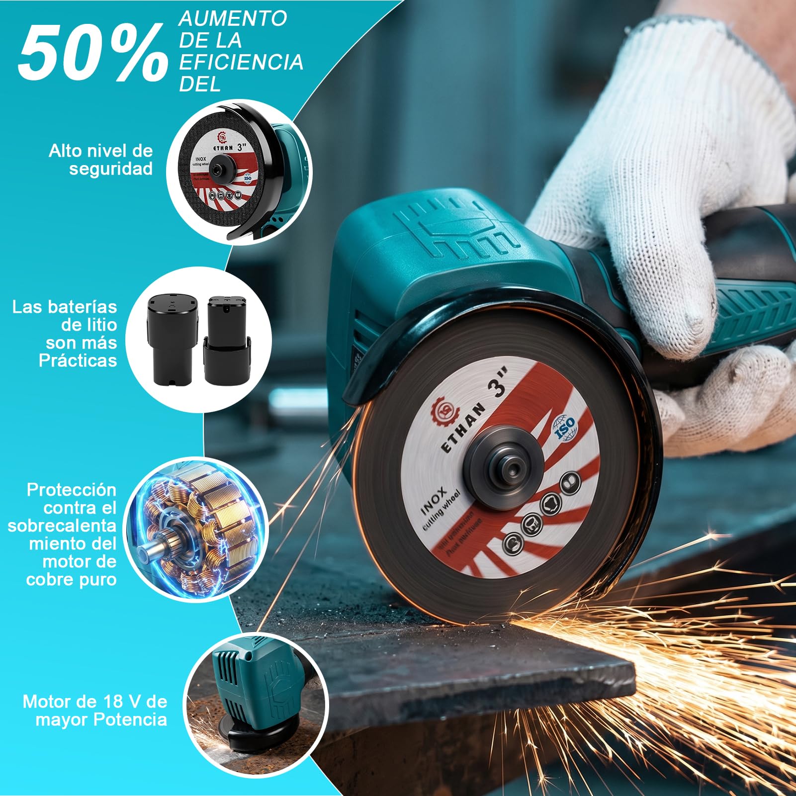 Mini Amoladora Angular BateríA, 22000rpm 18V 76mm Mini Radial PequeñA De BateríA Amoladora Inalambrica Con 2 BateríAs 1300mah Y 7 Discos Para Metal, Madera, Azulejos Pulir, Lijar, Cortar