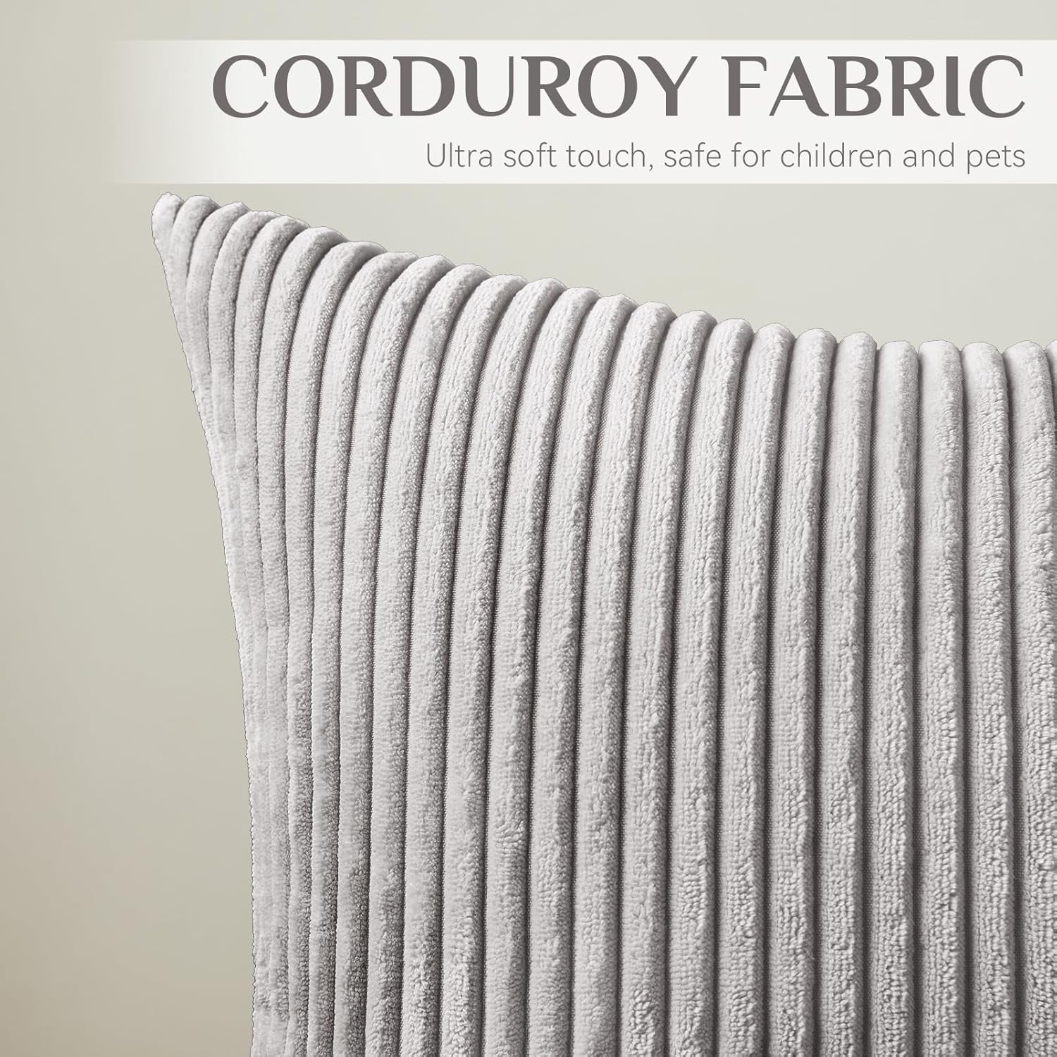 Softalker Decorative Throw Pillow Covers 22 x 22, Set of 4, Soft Corduroy Solid Striped Pillow Cover, Modern Decor Cushion Pillow Cases for Couch Sofa Bedroom Living Room, White/Grey
