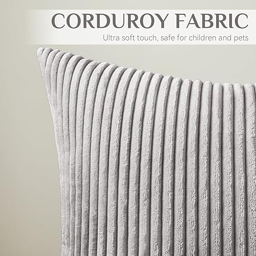 Miniatura 3 de Softalker - Juego de 4 fundas de almohada decorativas de 18 x 18, fundas de almohada de pana suave a rayas sólidas, fundas de cojín modernas para