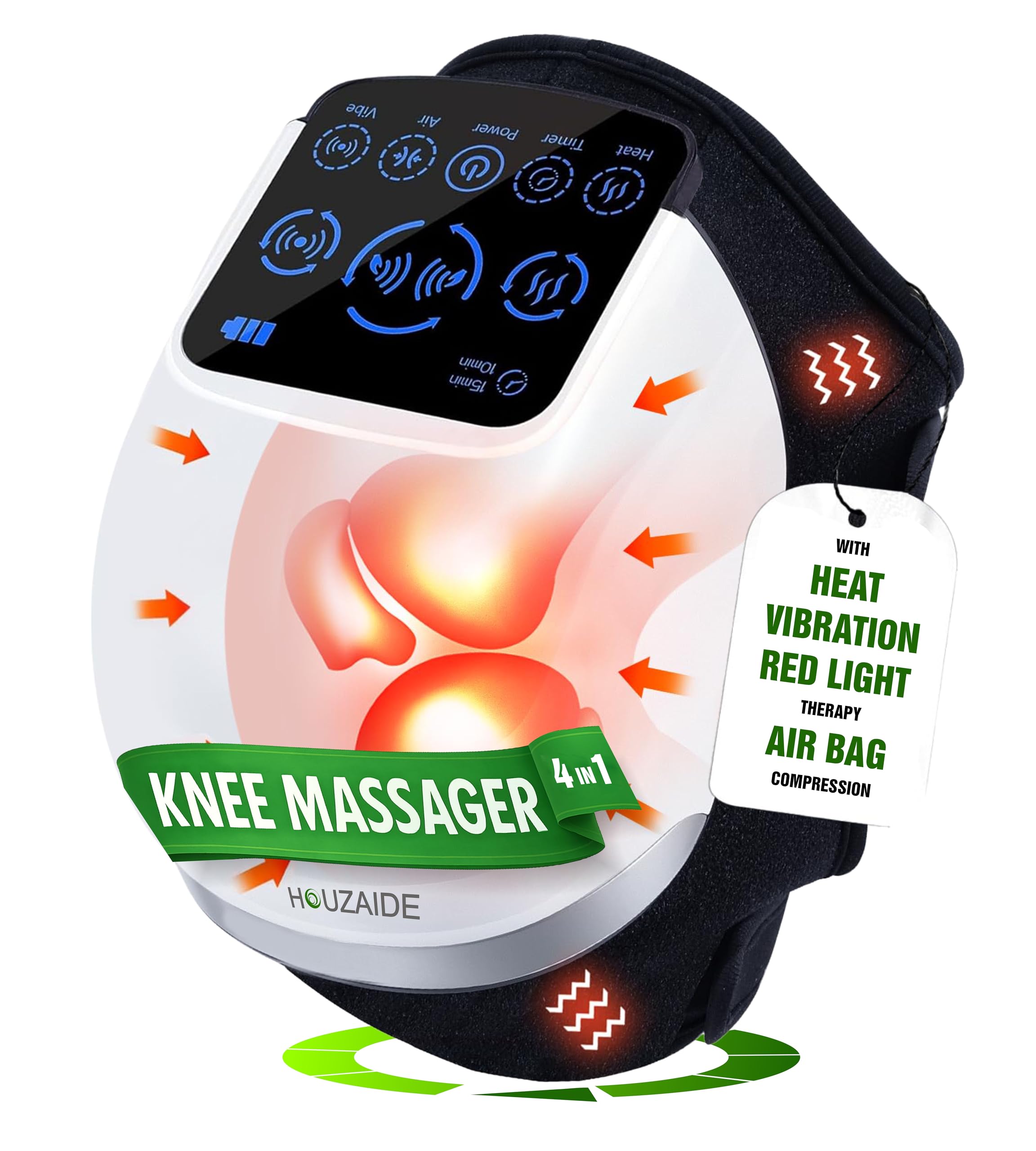 Houzaide Smart Knee Massager for Joint Pain Relief — Pro Version With Human Hand Like Massage, Double Air Bag Relaxation, Vibration, & Heat Therapy — 1 Year Warranty — Diwali Gift Options