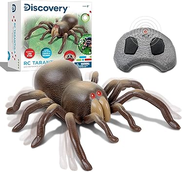 لعبة DiscoveryTM RC Tarantula Spider للتحكم عن بعد مع حركة واقعية وعيون LED حمراء وأرجل متلوية | هدية مزحة للأولاد والبنات ومحبي الحشرات | لعبة حيوانات إلكترونية ممتعة للأطفال بعمر 8+