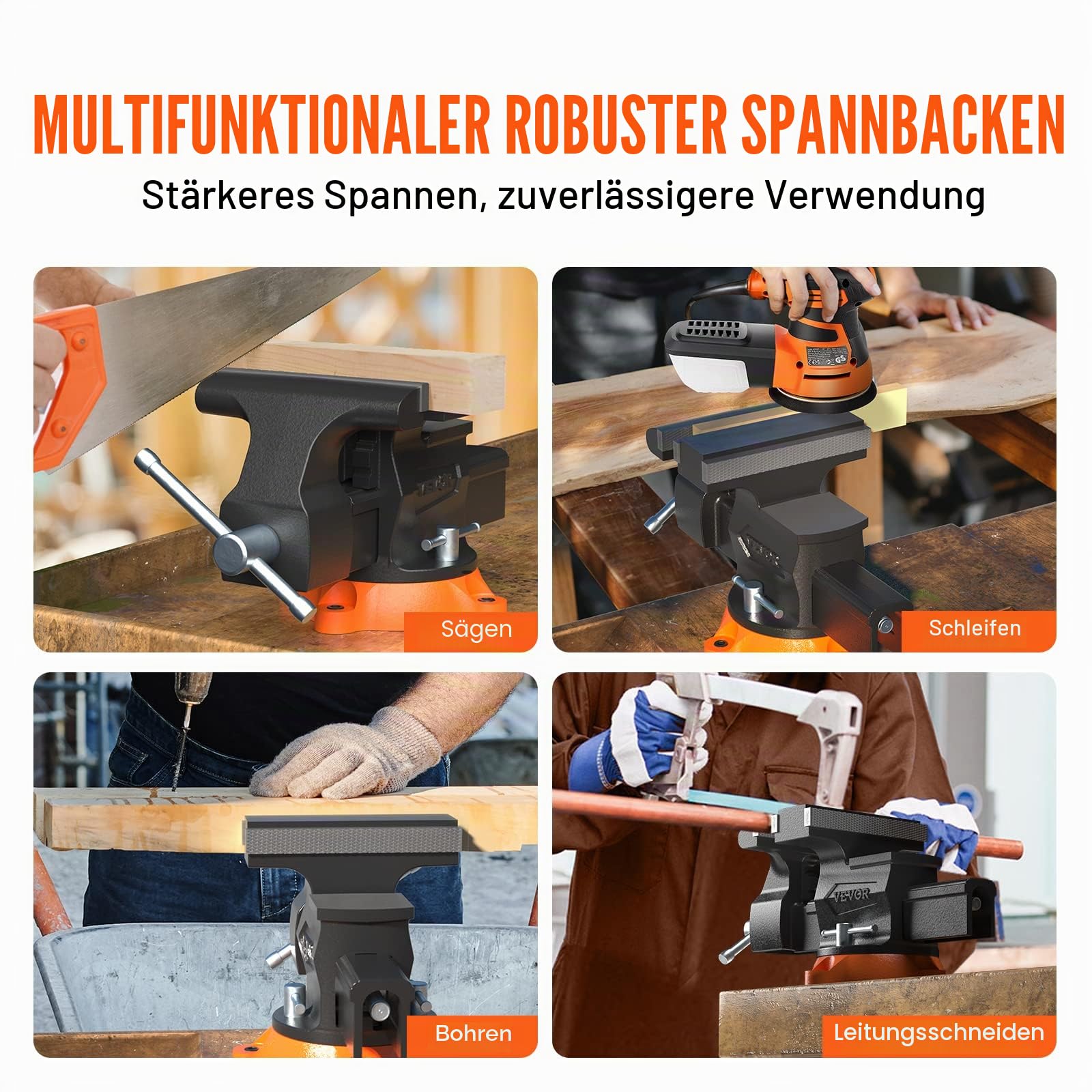 VEVOR 16,7cm Schraubstock 360° Drehbar Sphäroguss Werkbankschraubstock 7,2x7,7cm Amboss Schraubstock 16,5-23,5 Backenöffnung Parallelschraubstock Zwei-Wege-Backen zum Schärfen Schleifen Schneiden