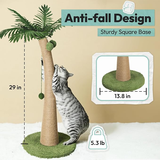 Rascador de gato de 33" de altura con árbol de yute y juguete colgante miniatura 7